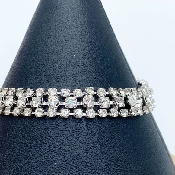Vintage Eisenberg Ice Clear Rhinestone Triple Row Tennis Bracelet Dazzling 7